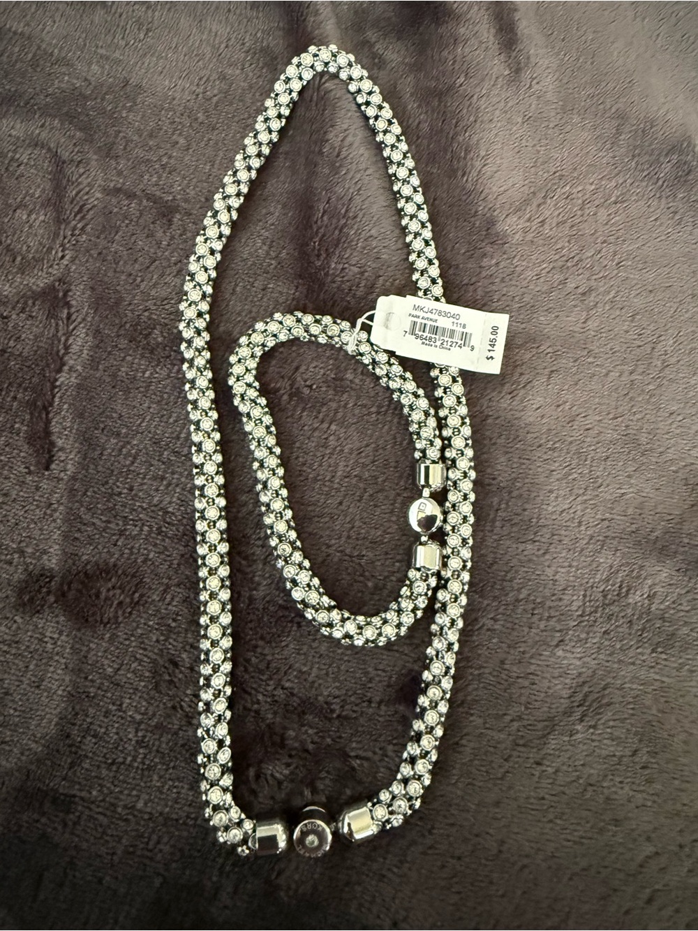 Michael Kors Silver Crystal Long Necklace & Bracelet
